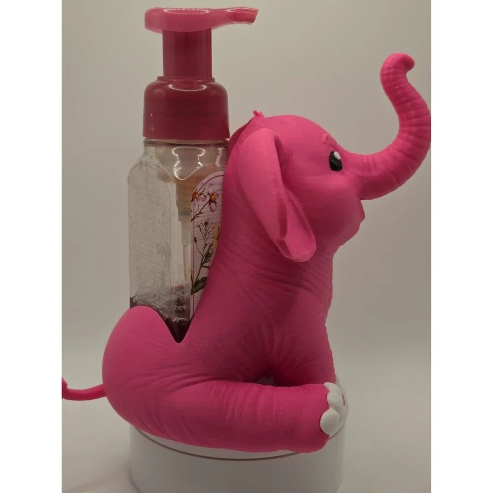 Pink Elephant Soap Holder Foaming Bottle Stand Cute Bathroom Sink Decor